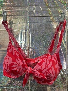 Shade & Shore Red Pink Floral Bikini Set Tie Front Top XL 16 38D NWT
